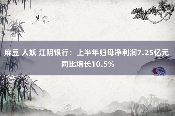麻豆 人妖 江阴银行：上半年归母净利润7.25亿元 同比增长10.5%