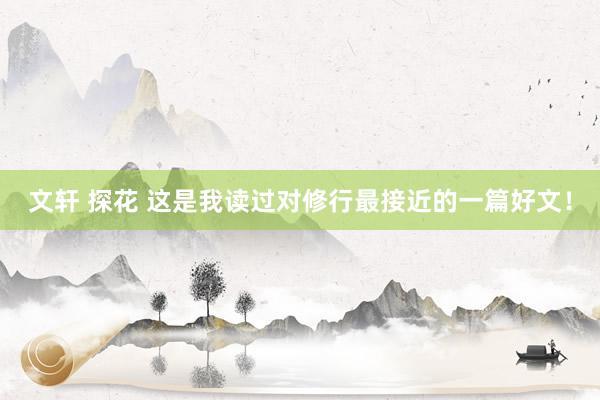 文轩 探花 这是我读过对修行最接近的一篇好文！